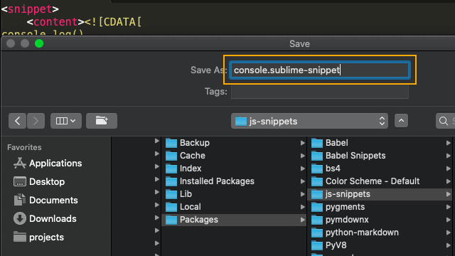Guardando el snippet